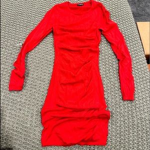 Express Ruched Bodycon Sweater Dress Red XS